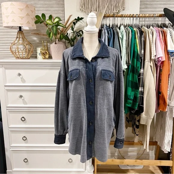 Free People | Indigo Blue Ruby Oversized Shirt Jacket size Small - Picture 3 of 14